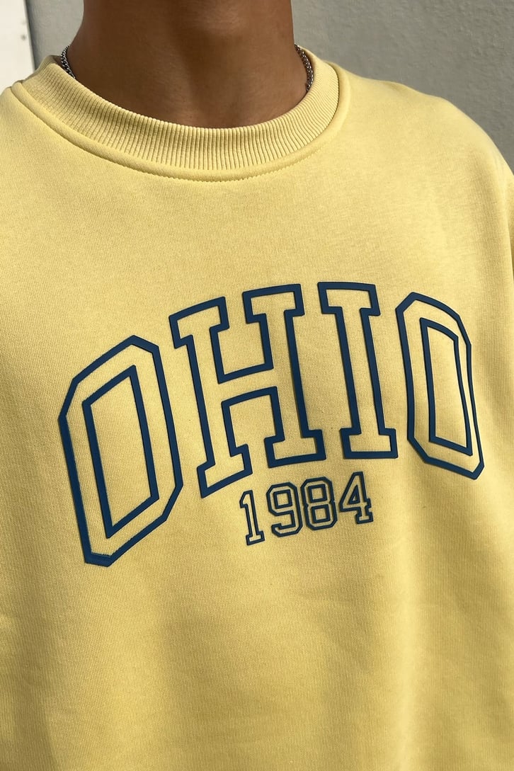 Ohio 1984 Baskılı Sarı Oversize Sweatshirt