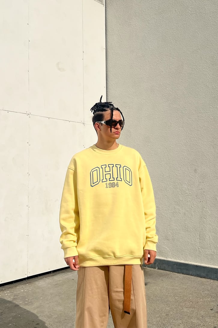 Ohio 1984 Baskılı Sarı Oversize Sweatshirt