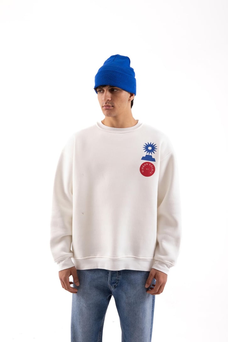 Oiseau Soleil Baskılı Ekru Oversize Sweatshirt