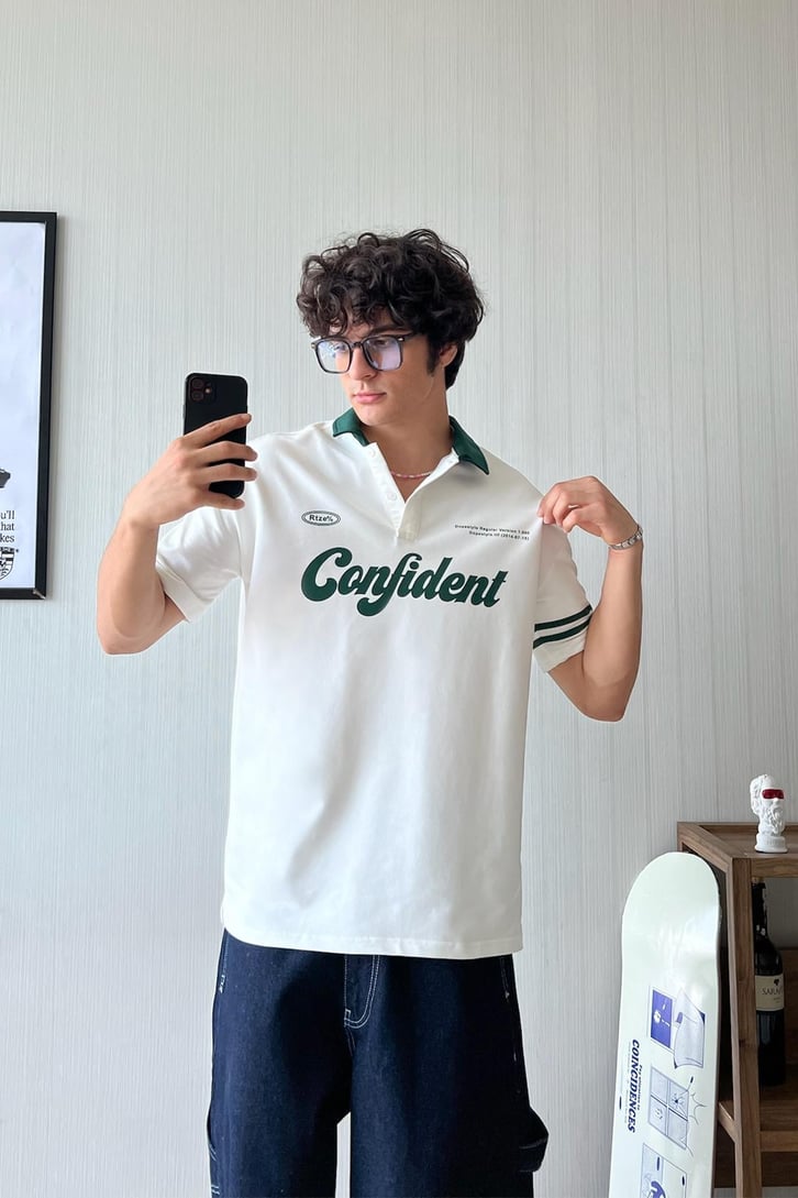 Old School Kontrast Polo Oversize Tişört