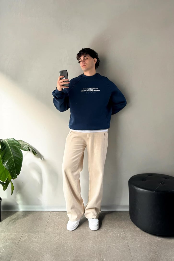 Ön Baskılı Bisiklet Yaka Sweatshirt