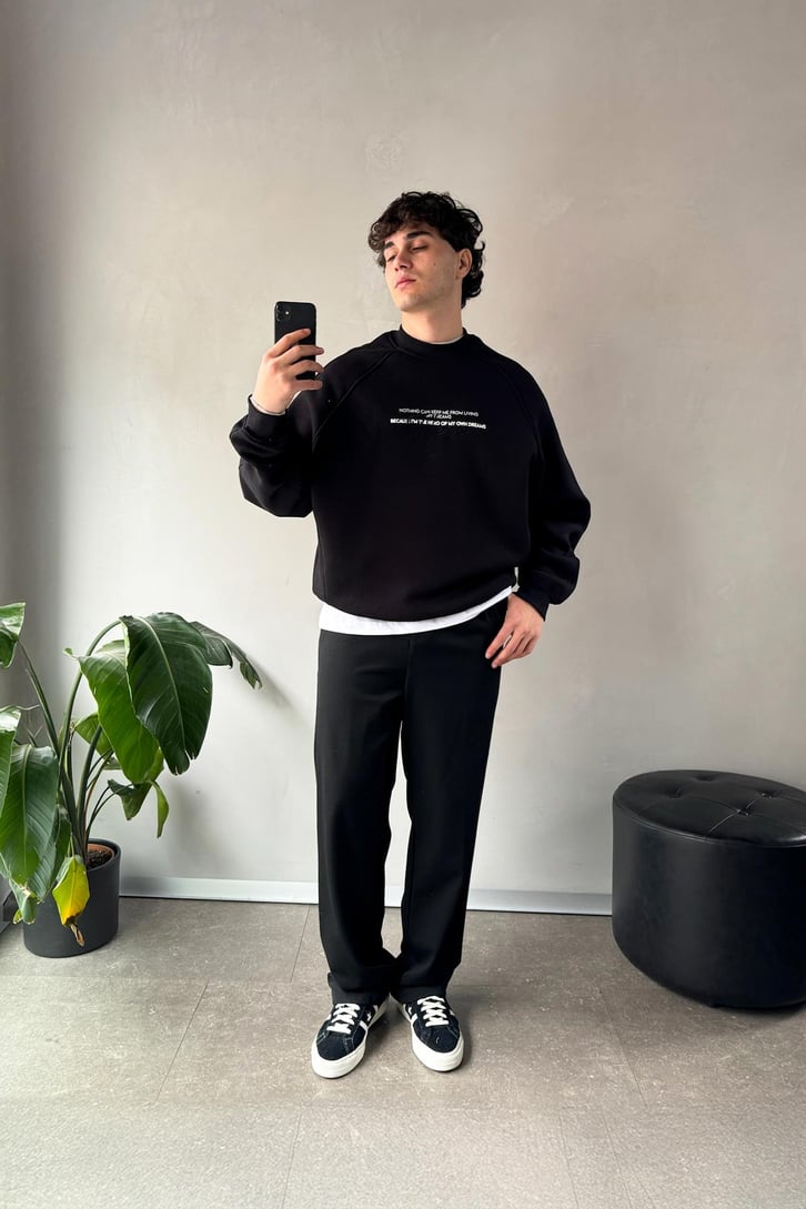 Ön Baskılı Bisiklet Yaka Sweatshirt