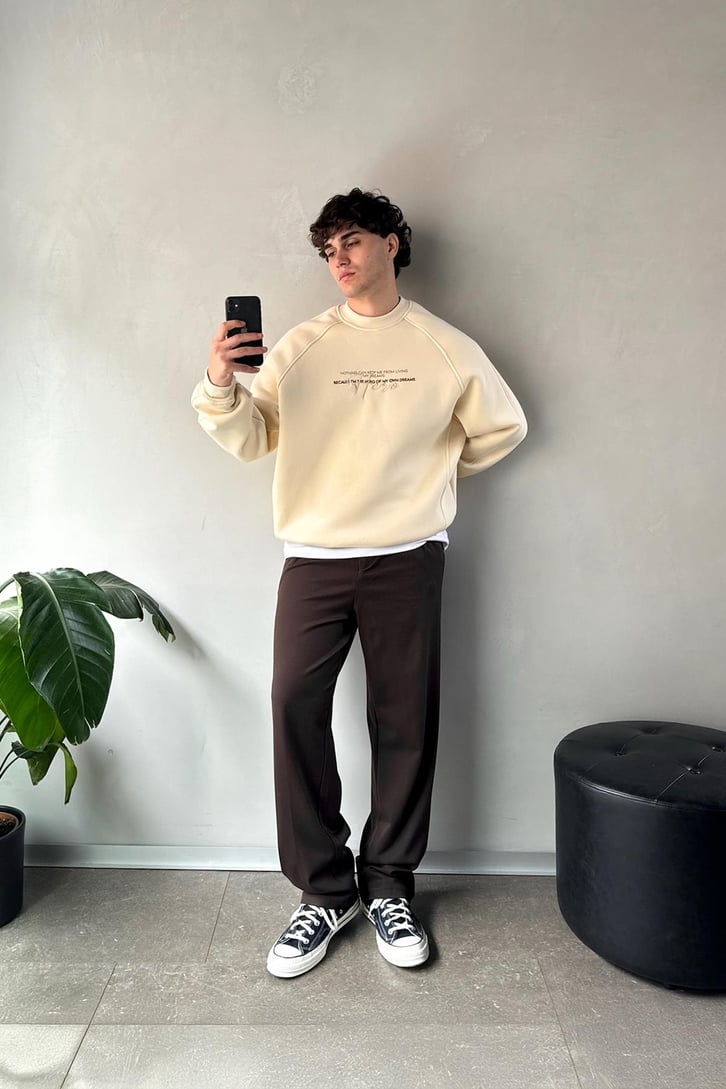 Ön Baskılı Bisiklet Yaka Sweatshirt