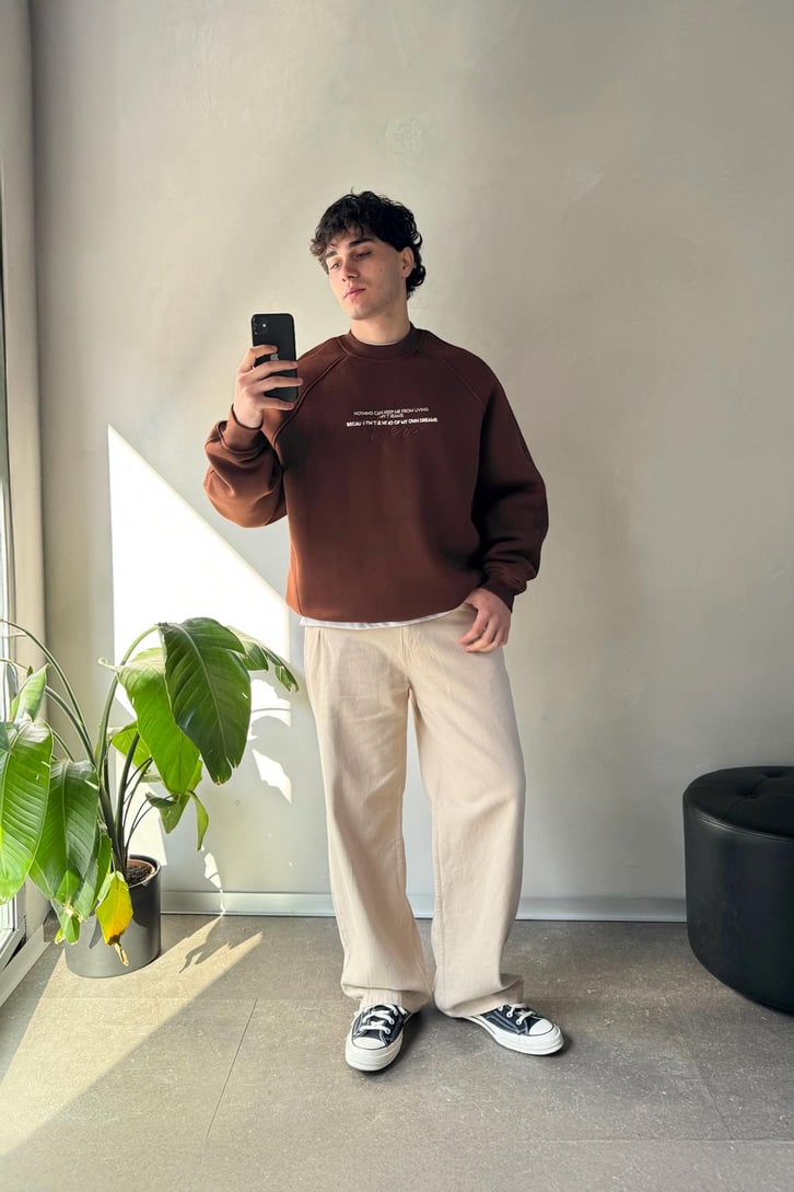 Ön Baskılı Bisiklet Yaka Sweatshirt