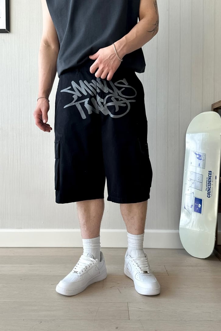 Ön Baskılı Çok Cepli Premium Baggy Şort