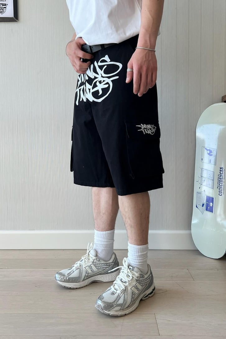 Ön Baskılı Çok Cepli Premium Baggy Şort