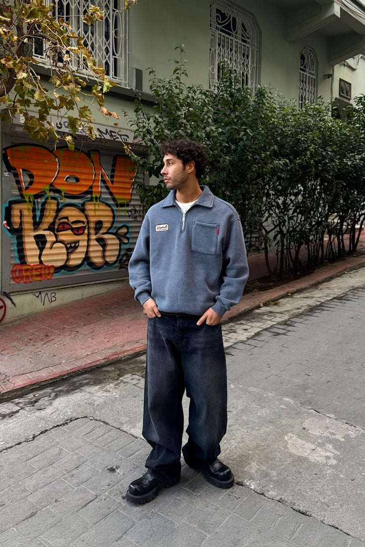 Ön Cep Detay Half Zip Sweatshirt