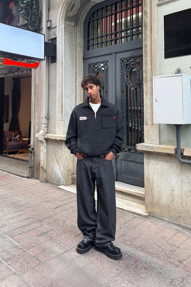 Ön Cep Detay Half Zip Sweatshirt