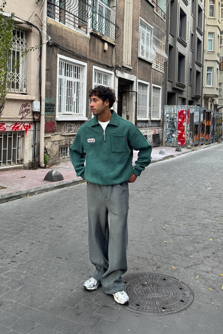 Ön Cep Detay Half Zip Sweatshirt