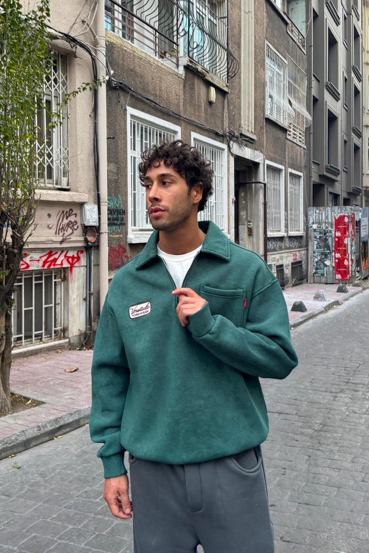 Ön Cep Detay Half Zip Sweatshirt