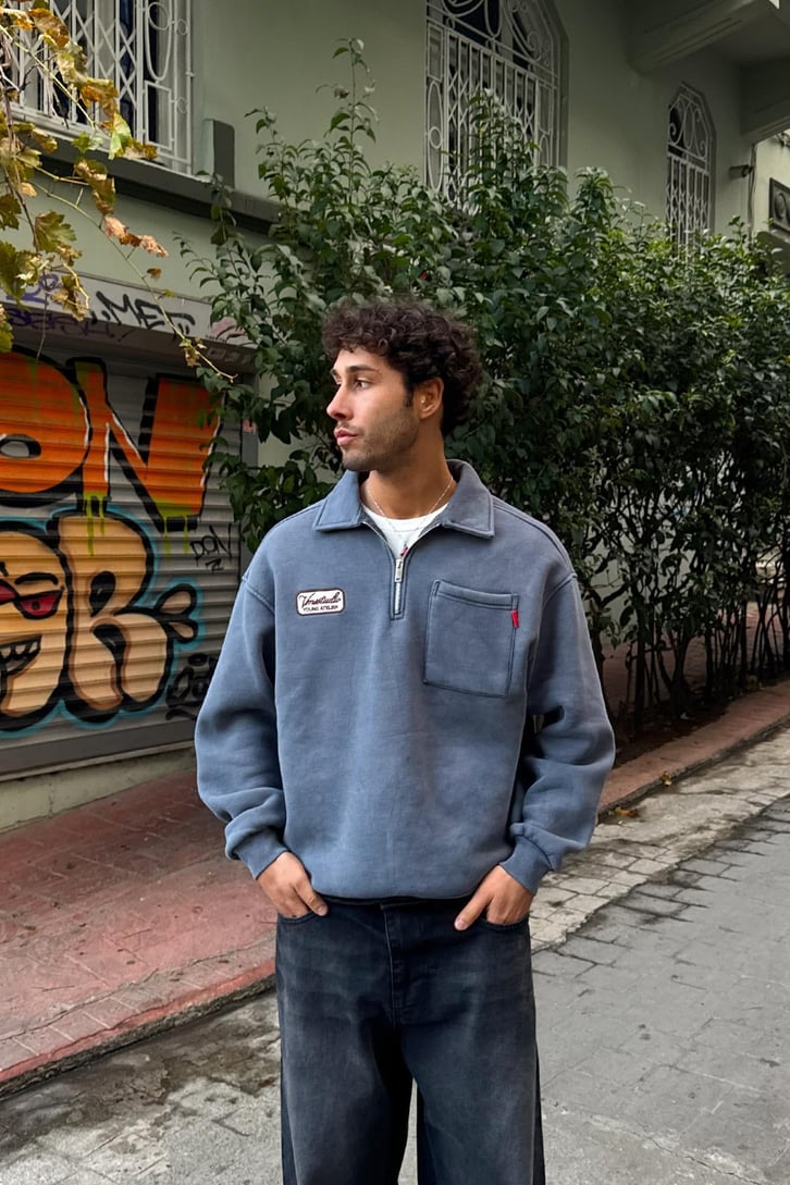 Ön Cep Detay Half Zip Sweatshirt