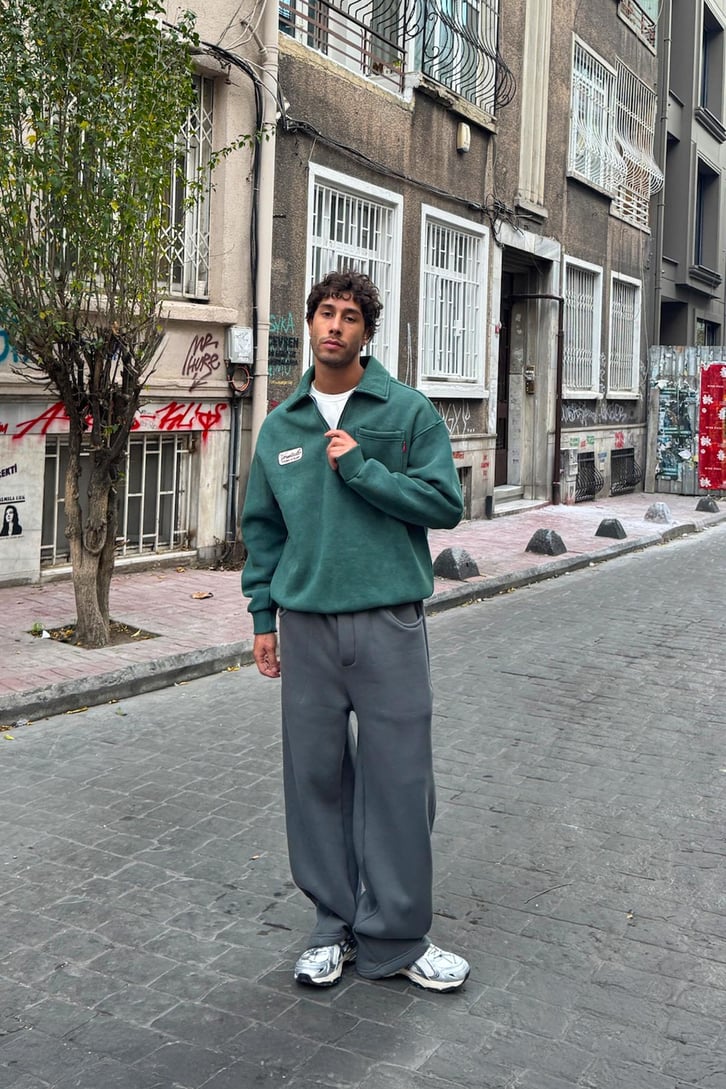 Ön Cep Detay Half Zip Sweatshirt
