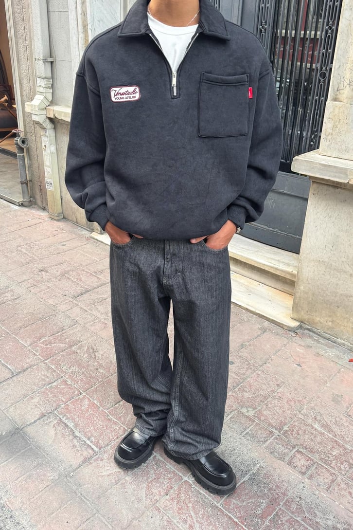 Ön Cep Detay Half Zip Sweatshirt
