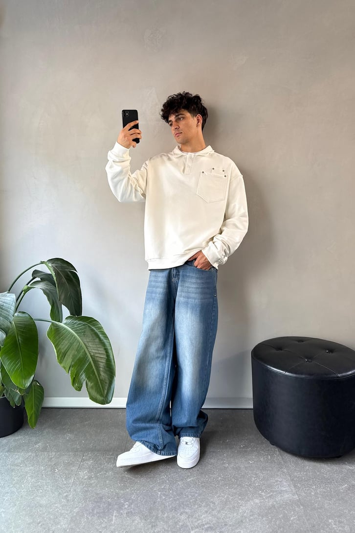 Ön Cep Detaylı Polo Yaka Sweatshirt