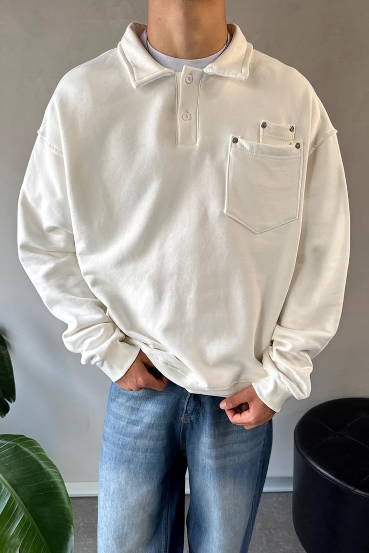 Ön Cep Detaylı Polo Yaka Sweatshirt