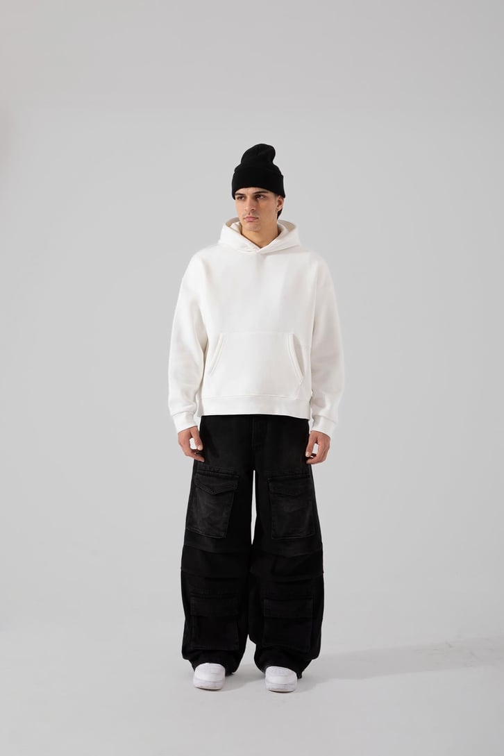 Ön Cep Detaylı Siyah Baggy Kargo Jean