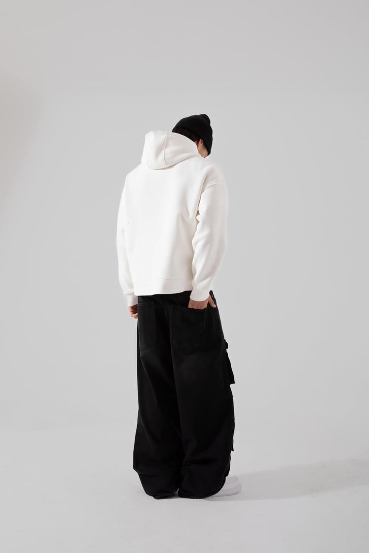 Ön Cep Detaylı Siyah Baggy Kargo Jean