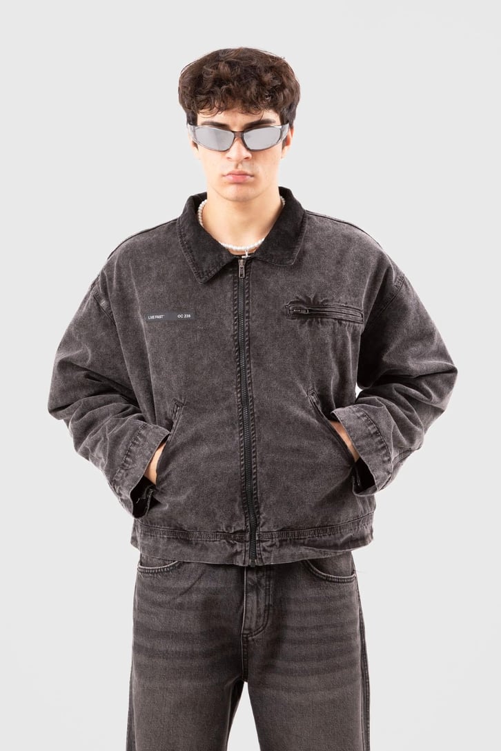 Ön Cepli Acid Wash Kot Ceket