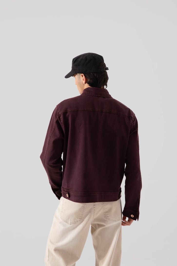 Ön Cepli Fermuarlı Bordo Kot Ceket