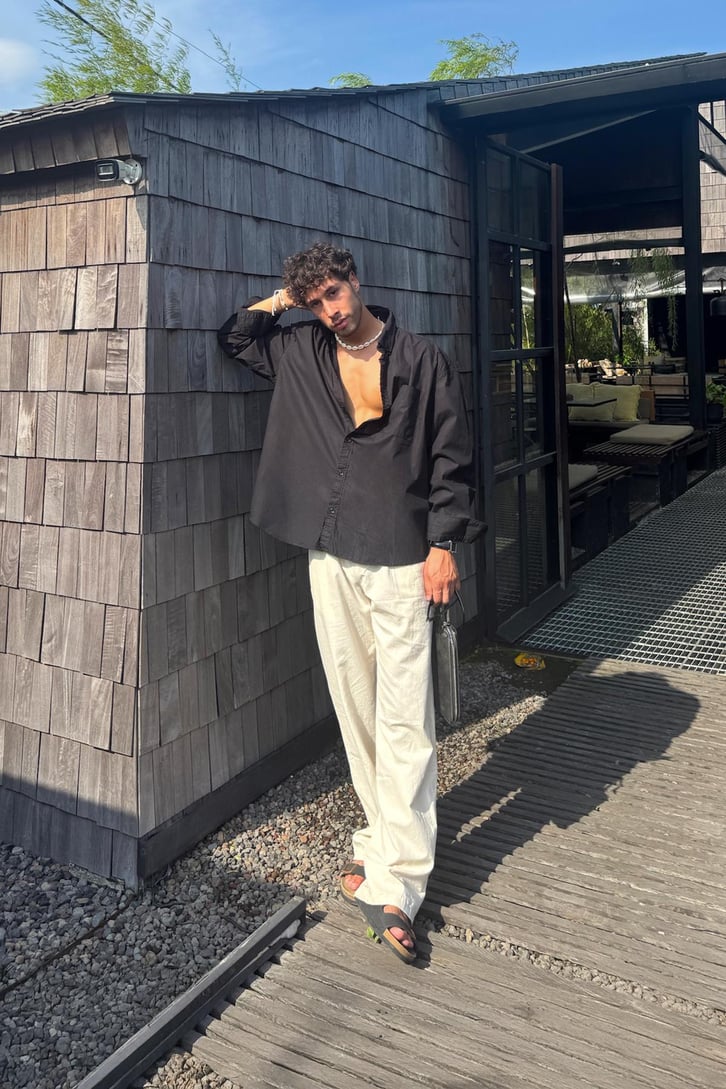 Ön Cepli Oversize Keten Gömlek