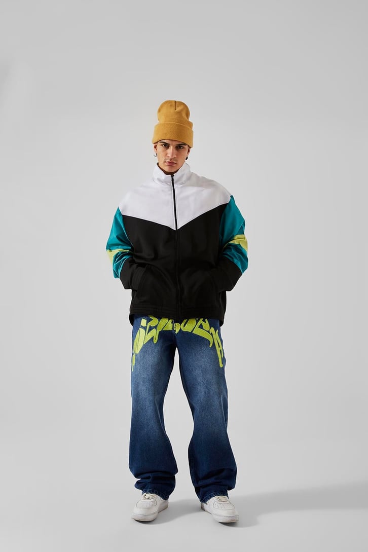 Ön Dikiş Detaylı Koyu Mavi Baggy Jean