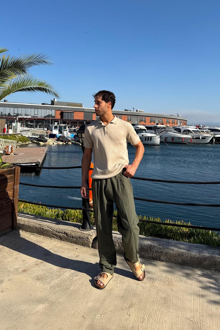 Ön Dikişli Bel Lastikli Keten Pantolon