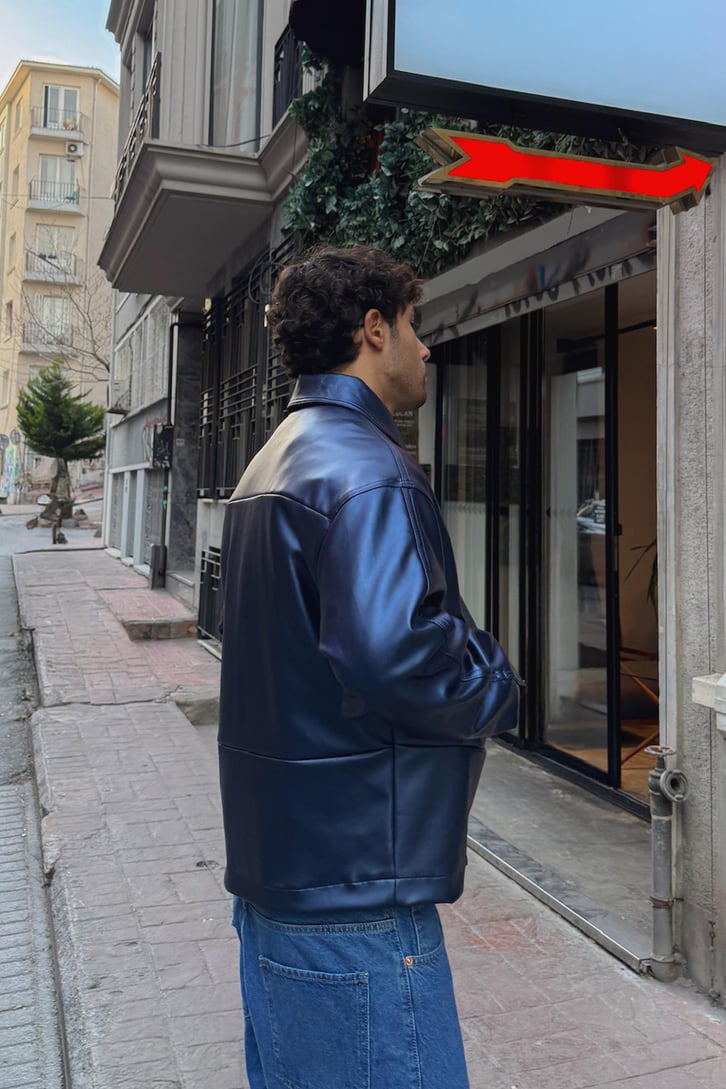 Ön Dikişli Suni Deri Ceket