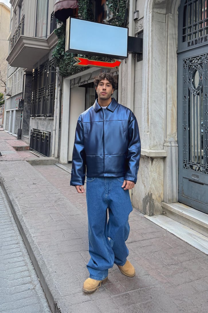 Ön Dikişli Suni Deri Ceket