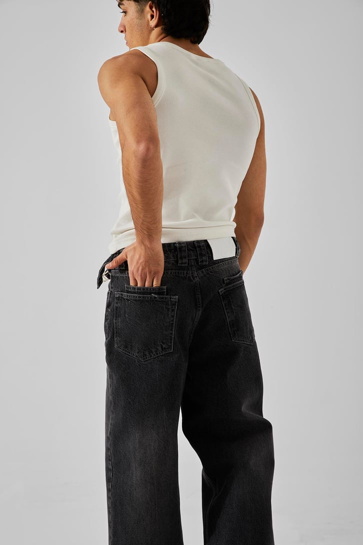 Ön Nakış Detaylı Acid Wash Baggy Jean