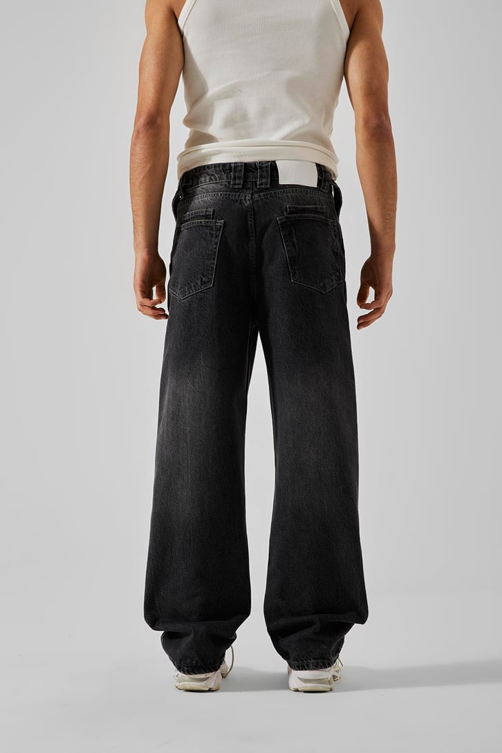 Ön Nakış Detaylı Acid Wash Baggy Jean
