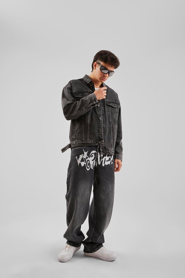 Ön Nakış İşlemeli Natrasit Baggy Jean