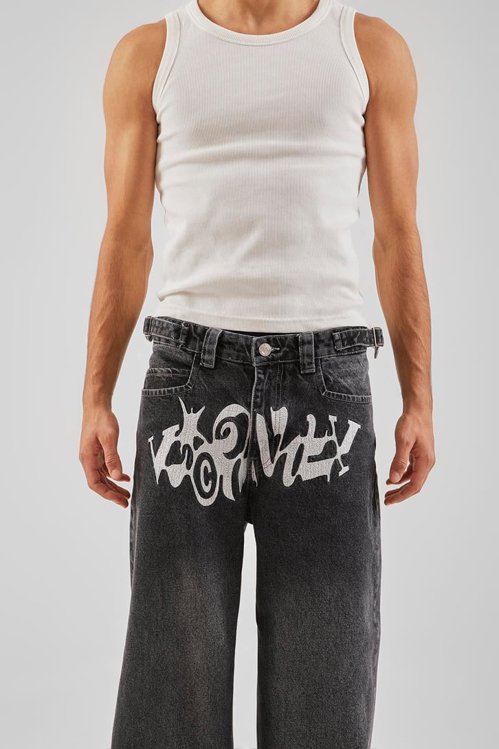 Ön Nakış İşlemeli Natrasit Baggy Jean