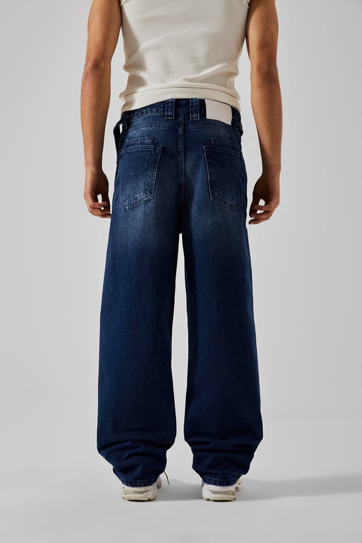 Ön Nakışlı Koyu Mavi Baggy Jean