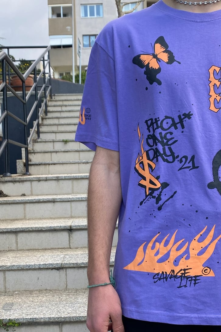 Orange Trip Baskılı Mor Oversize