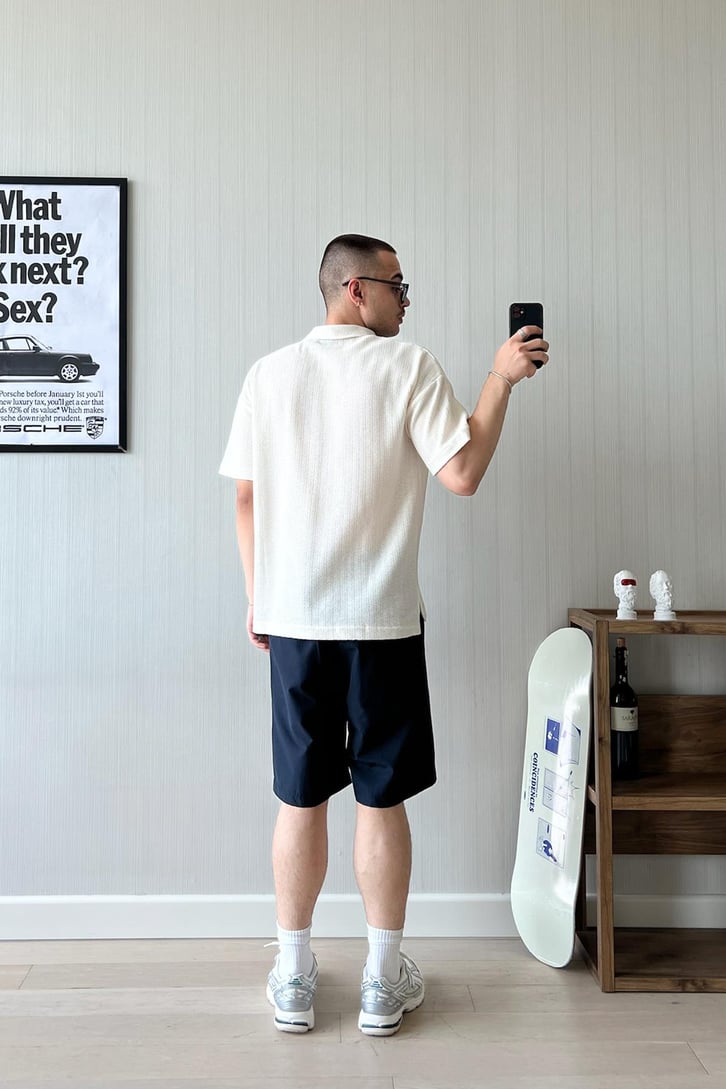 Örgü Dokulu Oversize Polo Yaka Tişört