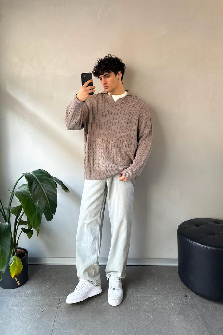 Örgü Model Polo Yaka Triko Kazak