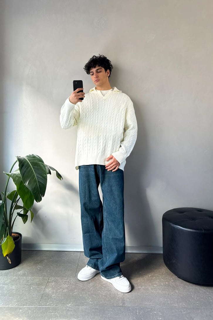 Örgü Model Polo Yaka Triko Kazak