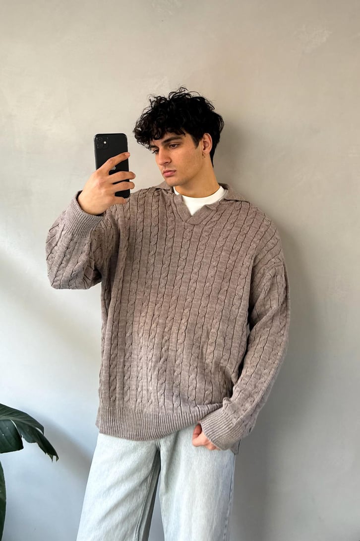 Örgü Model Polo Yaka Triko Kazak
