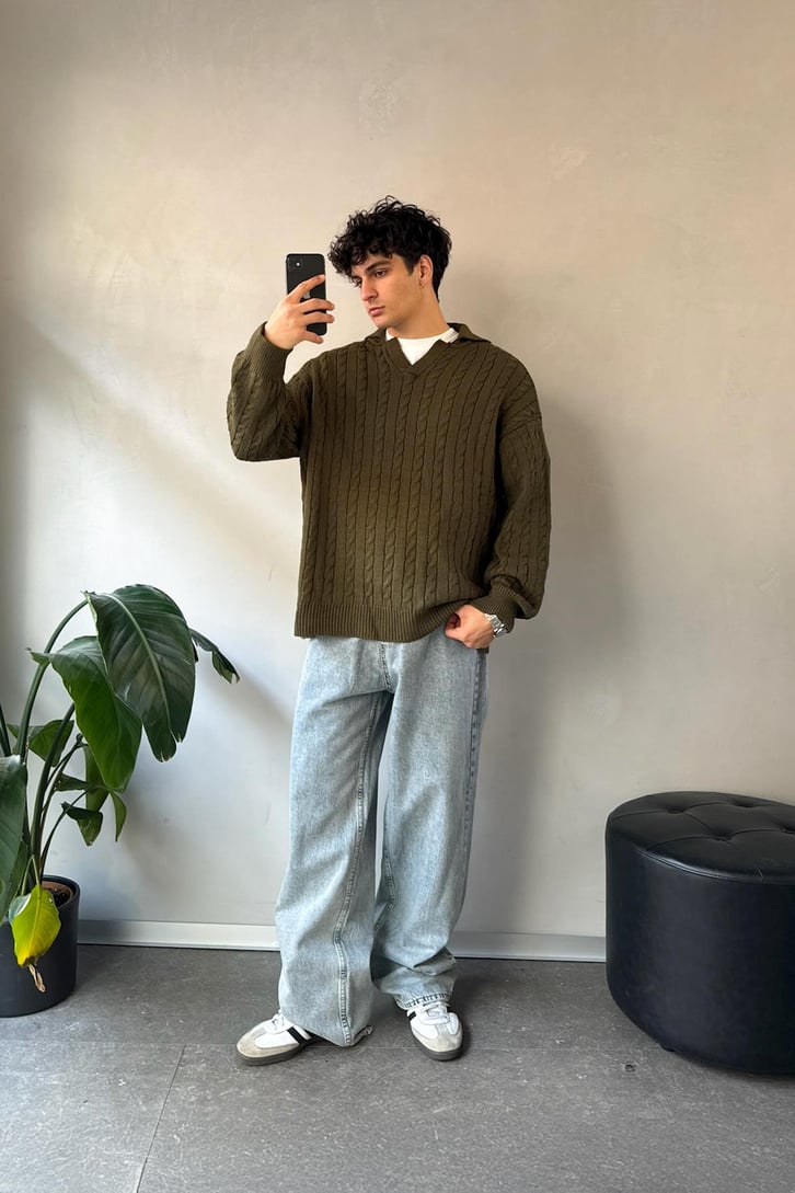 Örgü Model Polo Yaka Triko Kazak