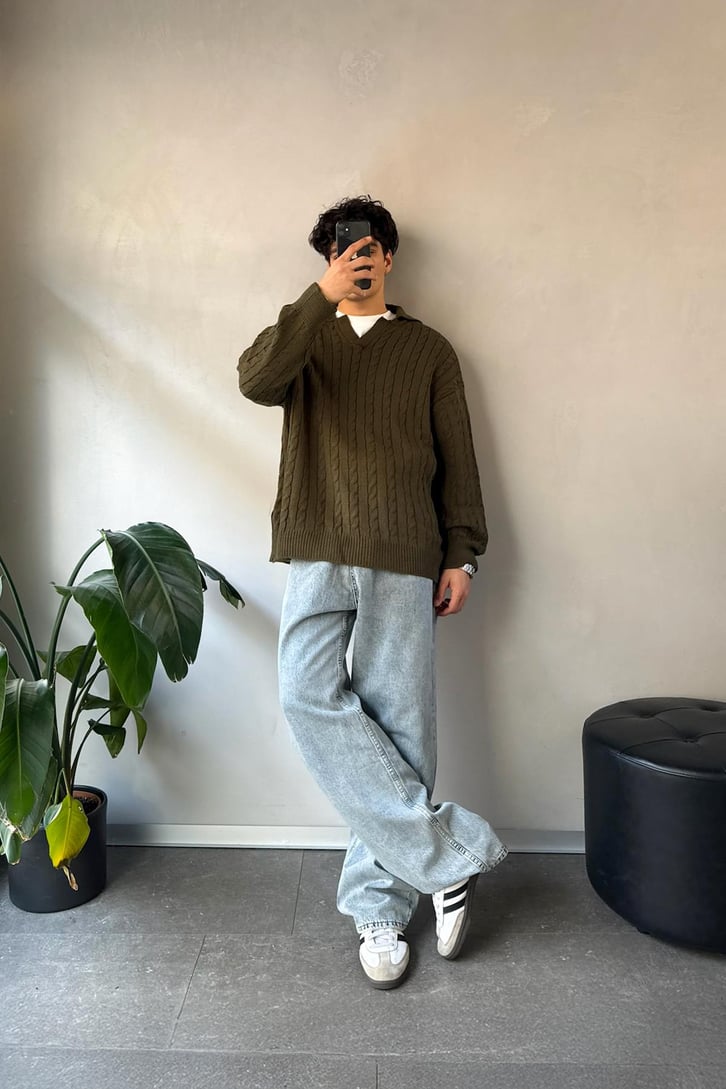 Örgü Model Polo Yaka Triko Kazak