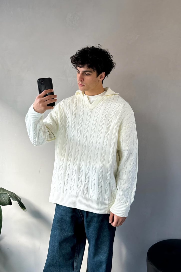 Örgü Model Polo Yaka Triko Kazak