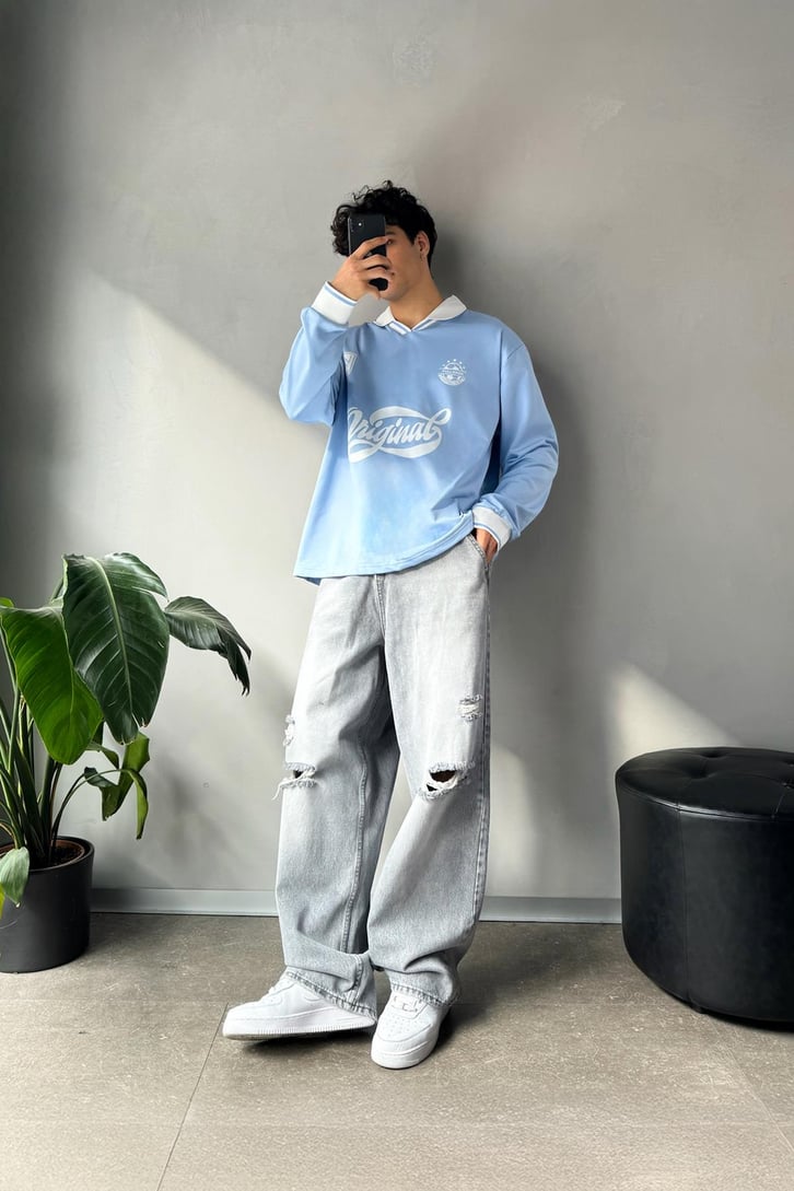Original Baskılı Polo Yaka Sweatshirt