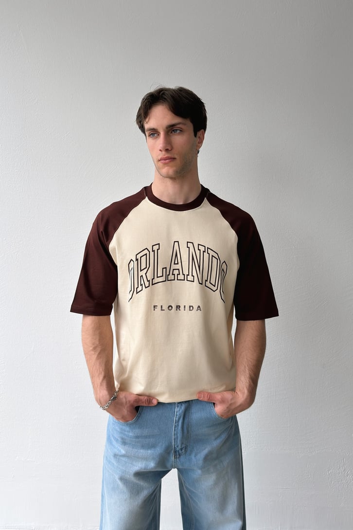 Orlando Florida Baskılı Reglan Kol Tişört