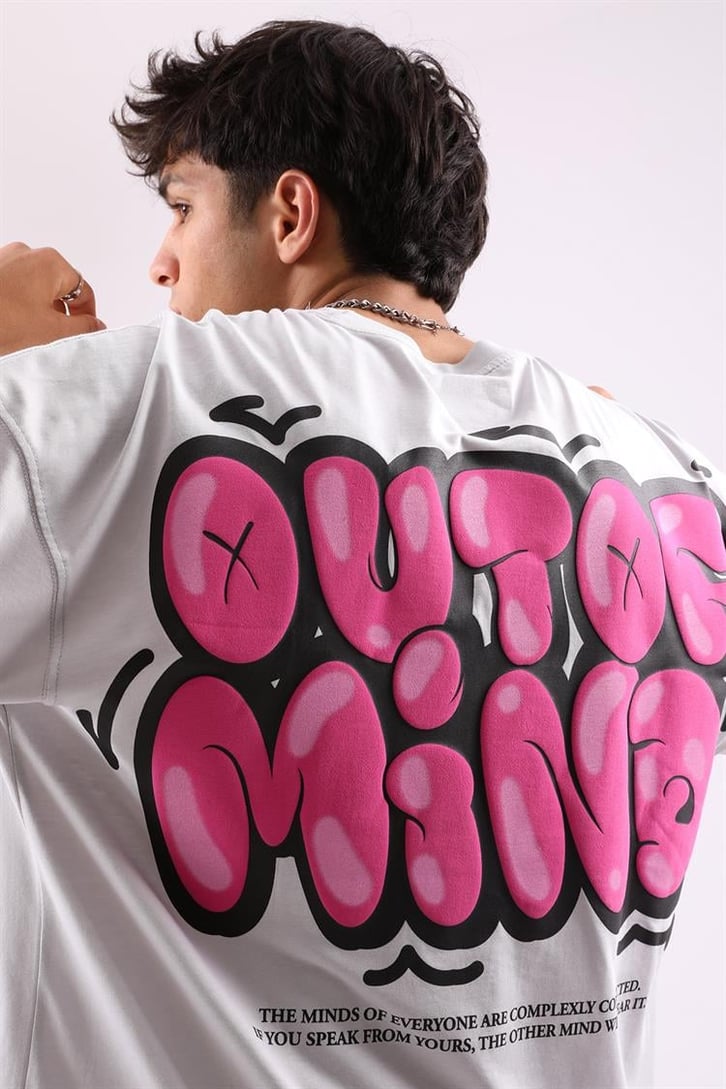 Out of Mind Baskılı Buz Gri Oversize Tişört