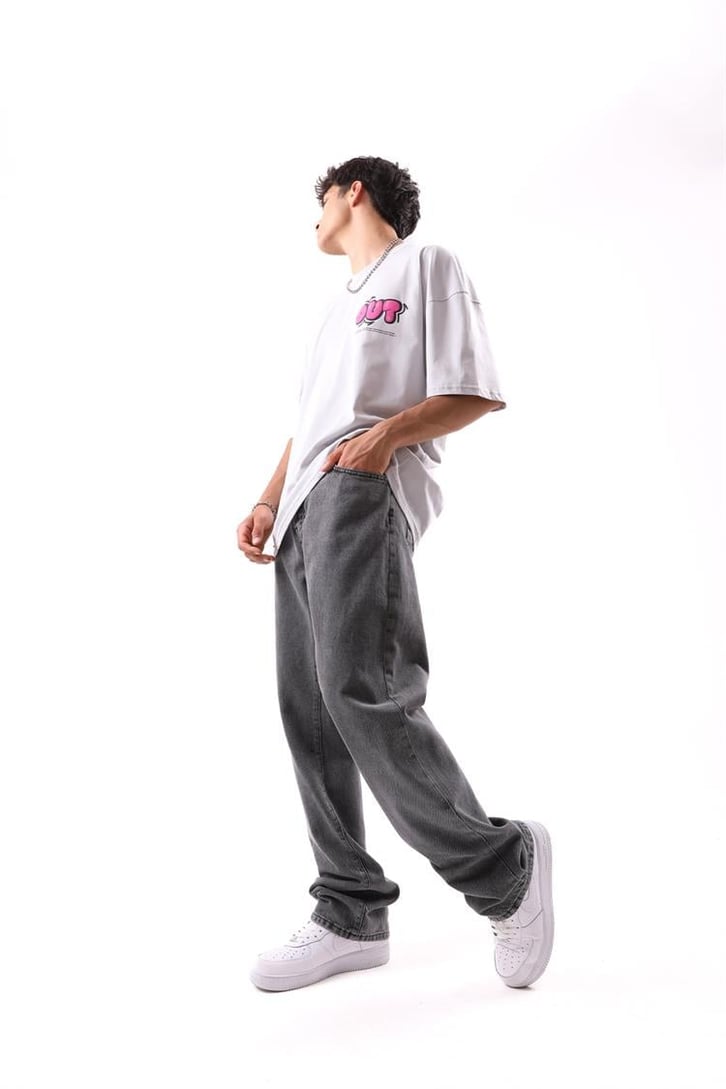 Out of Mind Baskılı Buz Gri Oversize Tişört