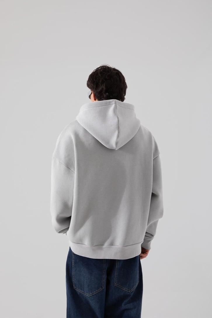 Outerspace Baskılı Buz Gri Zip Hoodie