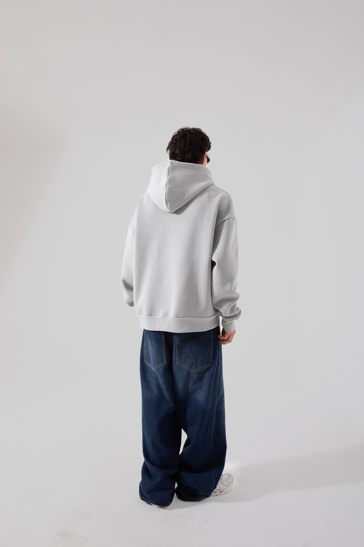 Outerspace Baskılı Buz Gri Zip Hoodie