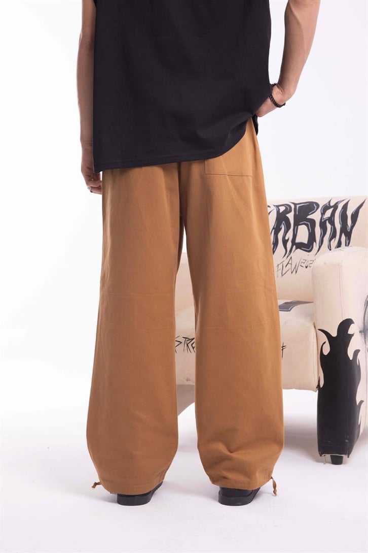 Paça İp Detaylı Hardal Baggy Pantolon