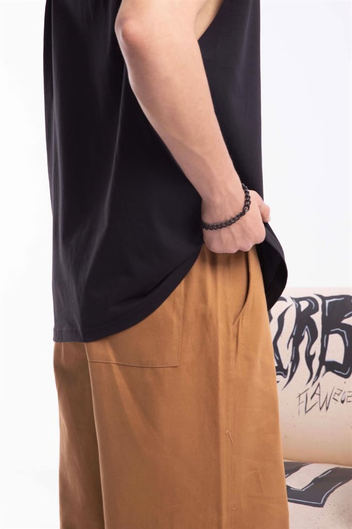Paça İp Detaylı Hardal Baggy Pantolon