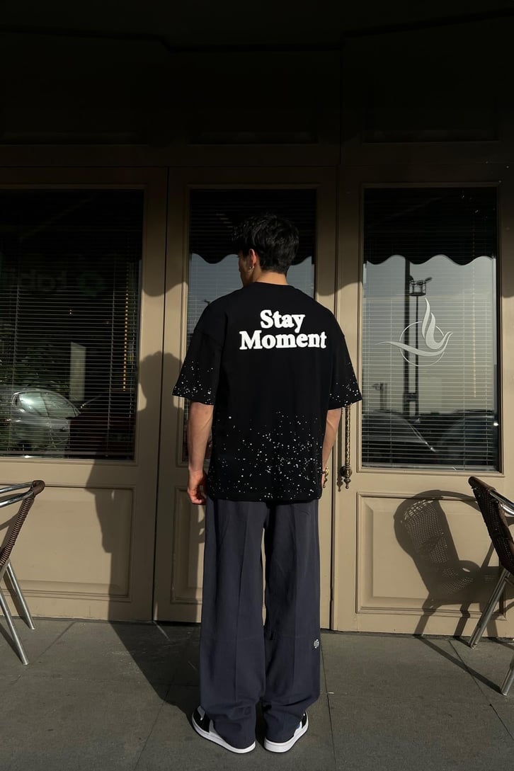 Paint Splatter Siyah Oversize Tişört